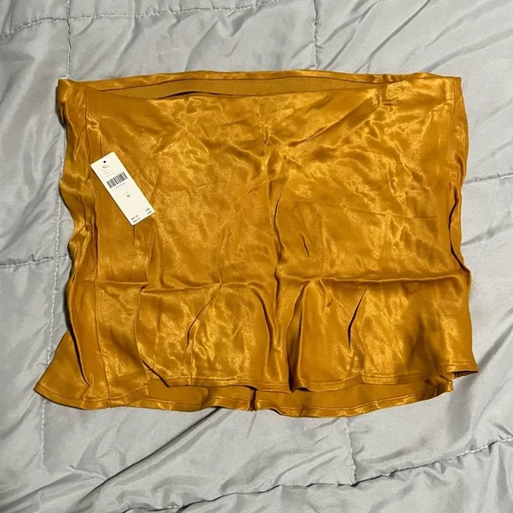 Anthropologie Shiny Mustard Satin Tube Top - Picture 2 of 2